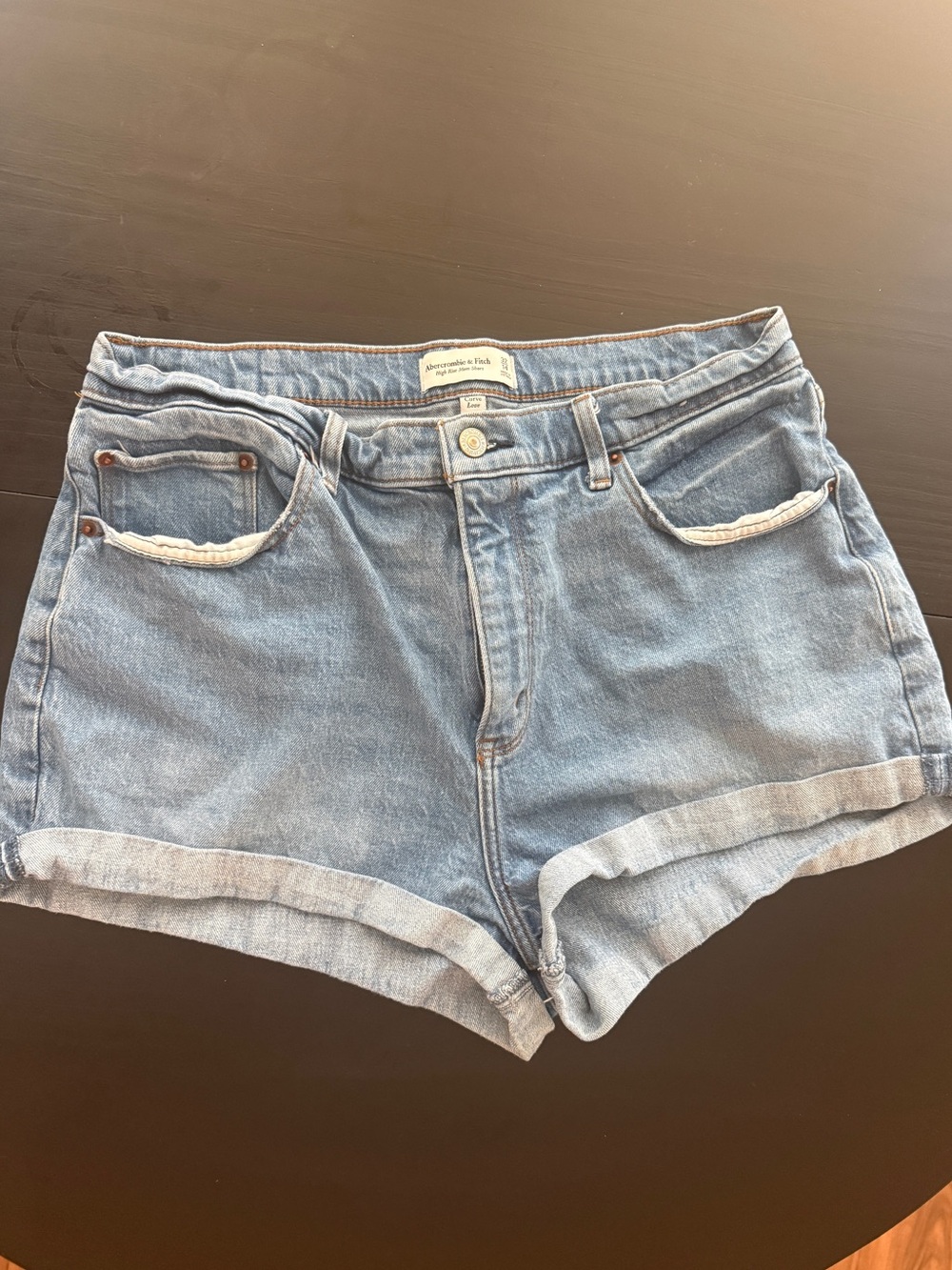 Abercrombie & Fitch Light Wash Rolled-Hem Denim Curve Love Mom Shorts
